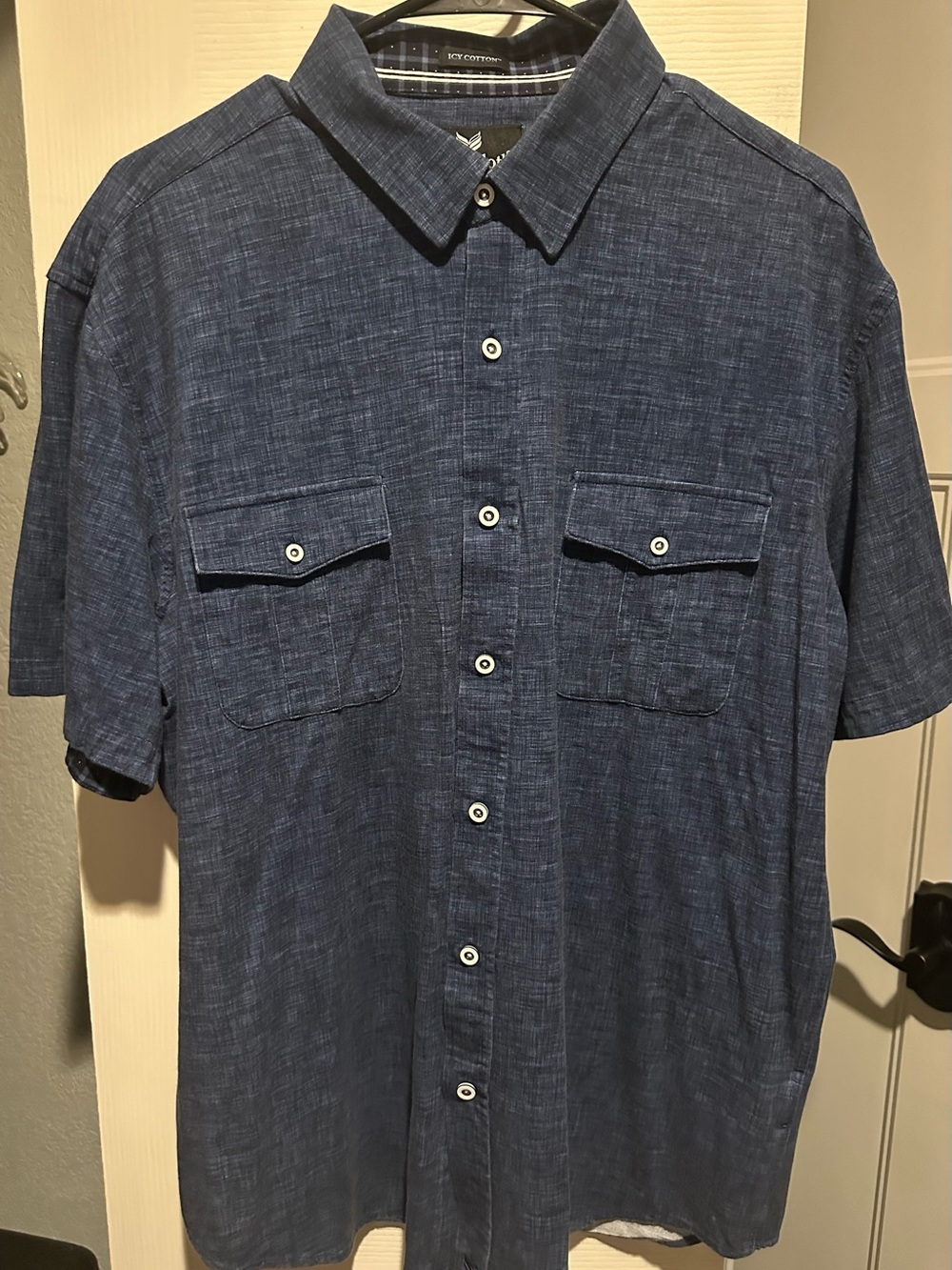 Buttercloth Blue Short-Sleeve Button-Down Shirt with Chest Pockets